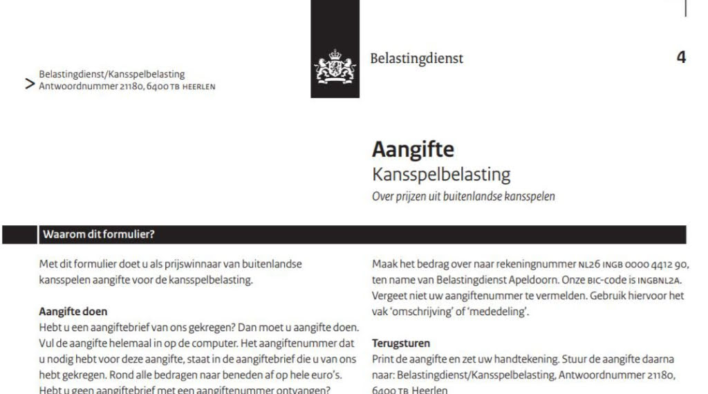 Declaration of gaming tax